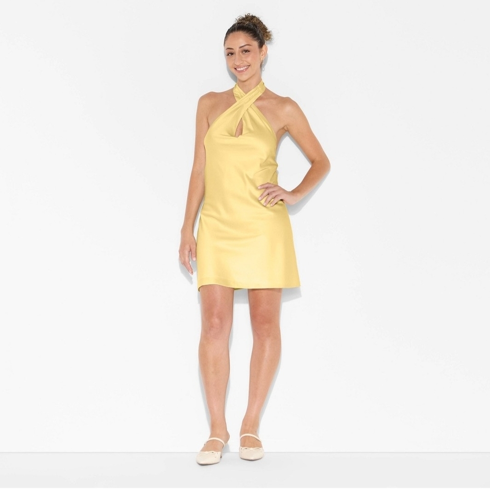 Women's Satin Twist Mini Slip Dress - Wild Fable Light Yellow